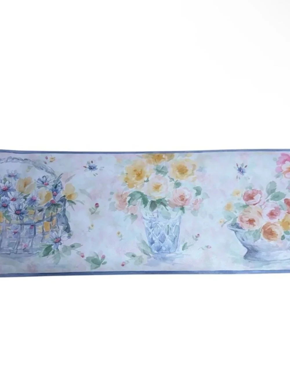 Vintage Wallpaper Border Floral Watercolor Cottage Core 80s Imperial 3 Rolls NEW